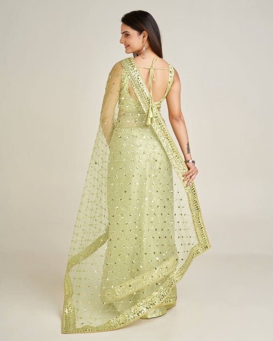 Net saree with sequins & dori work Saree