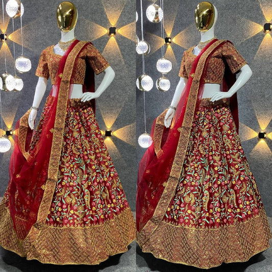 Maroon Colour Embroidered Attractive Party Wear Silk Lehenga choli