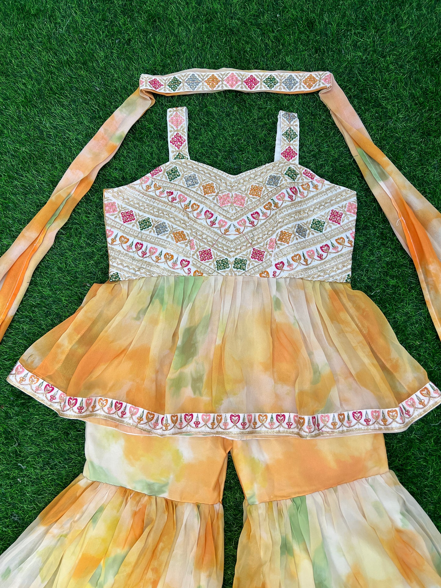 Yellow & White Sharara Set