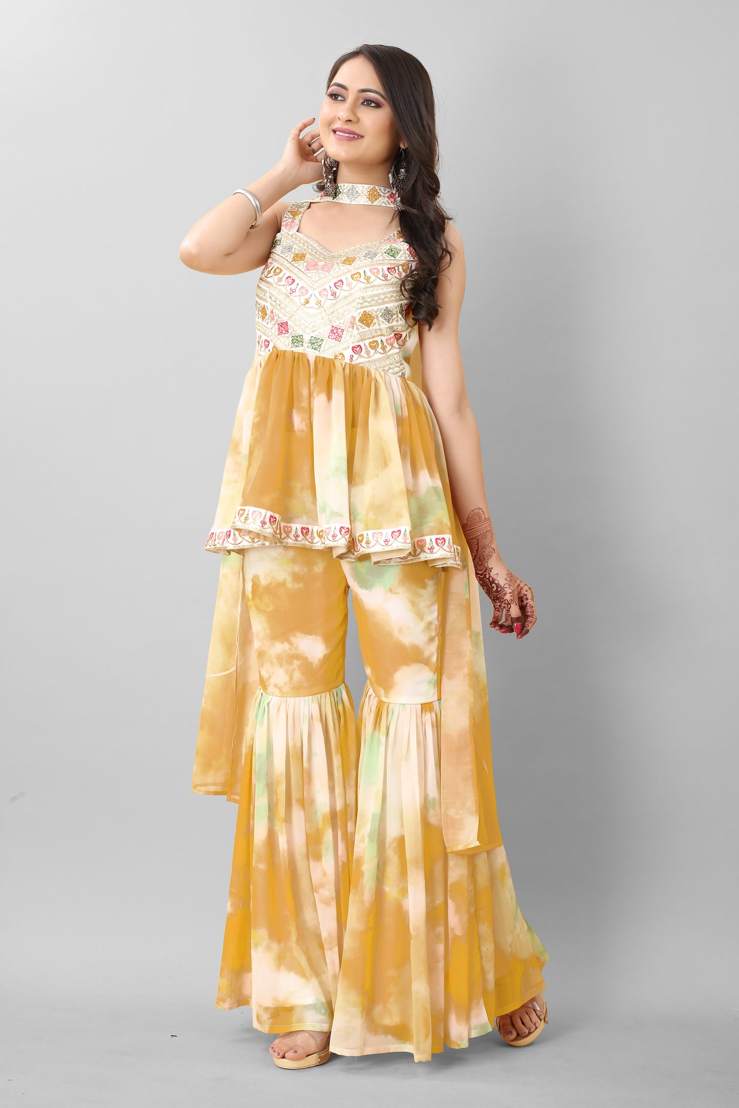 Yellow & White Sharara Set