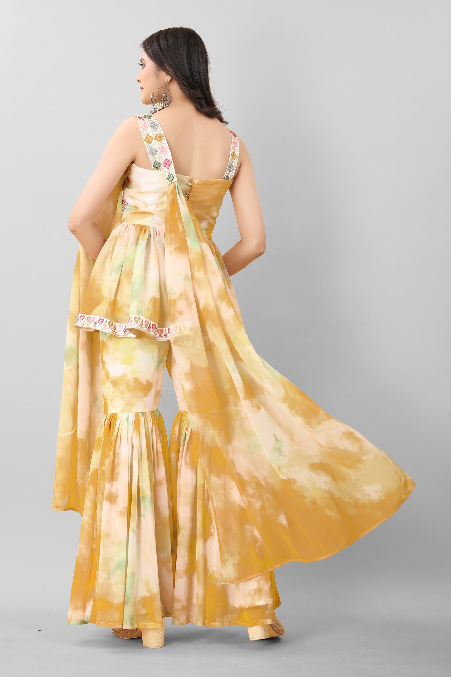 Yellow & White Sharara Set