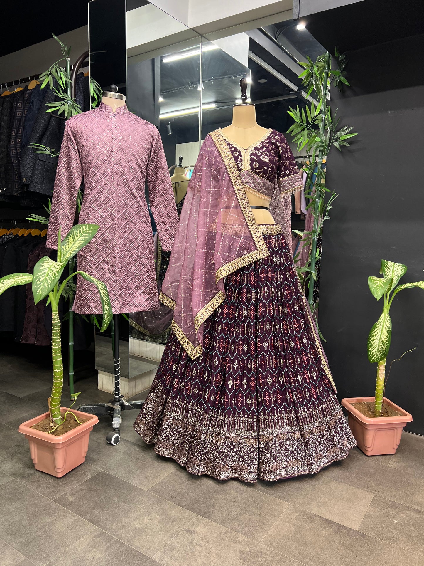 Wine Varnish Lahenga Choli* (Full Stitched) Couple Set