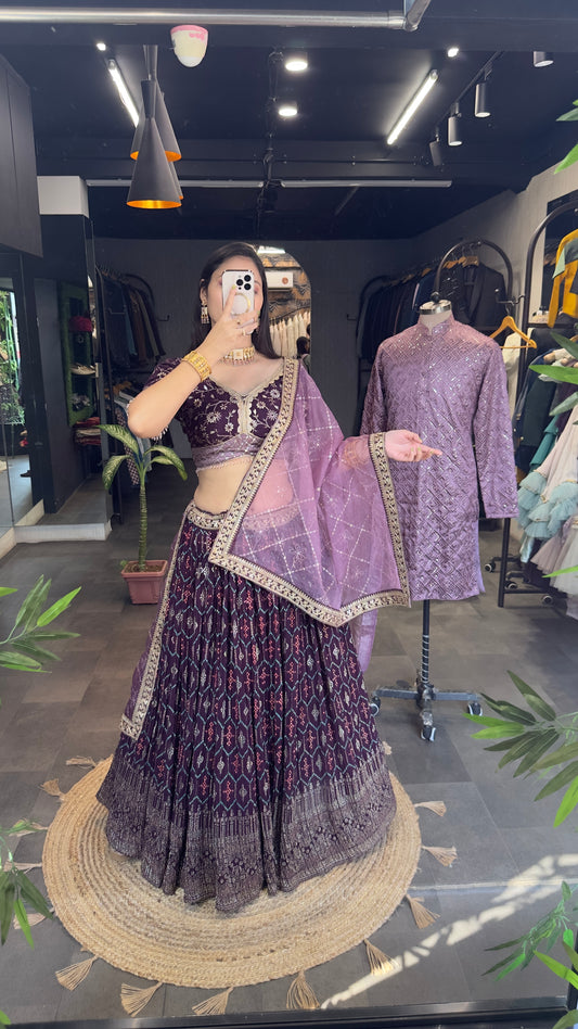 Wine Varnish Lahenga Choli* (Full Stitched) Couple Set