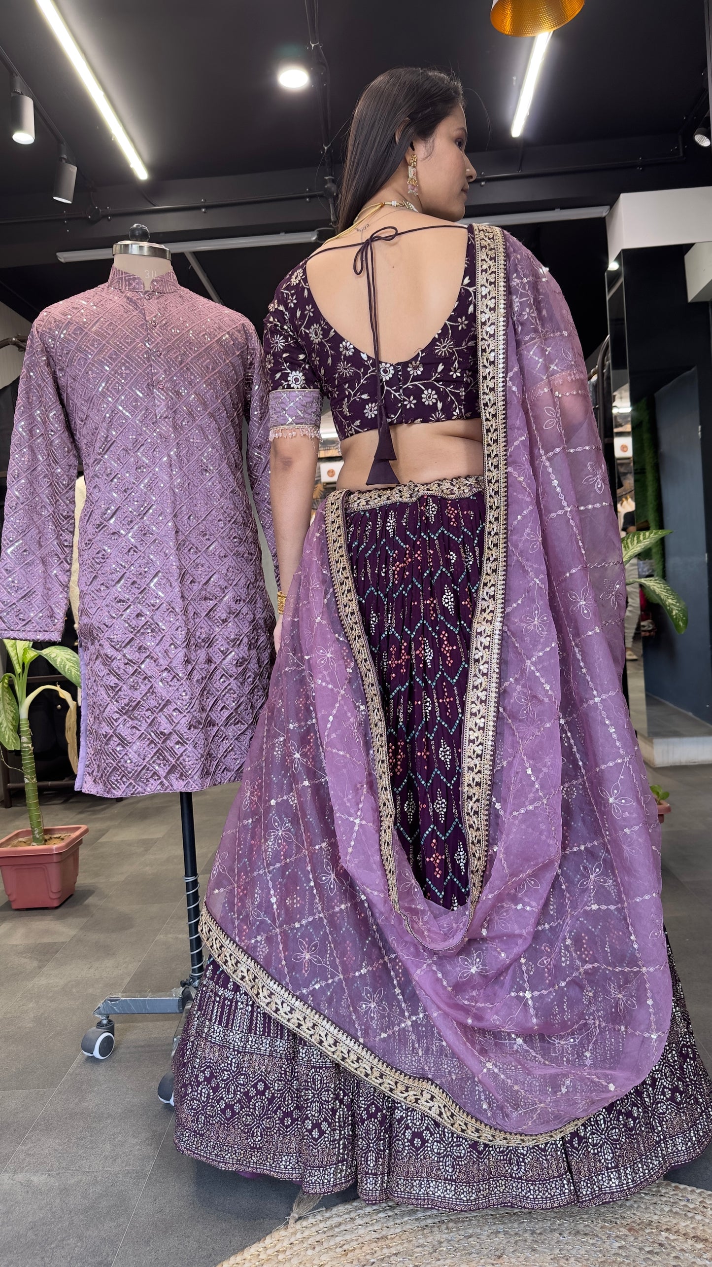 Wine Varnish Lahenga Choli* (Full Stitched) Couple Set