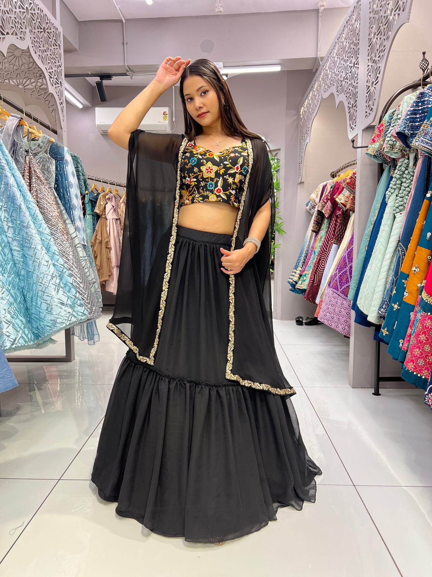 Black Searg Lehenga (Full Stitched)