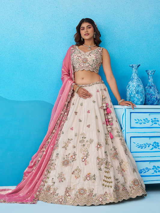 Attrective Designer Sequance Thread Embroidery Work Lehenga