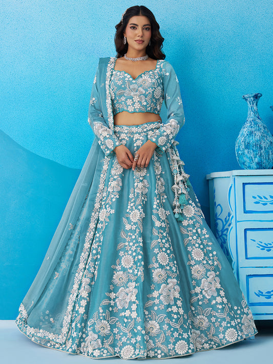 Attrective Designer Sequance Thread Embroidery Work Lehenga