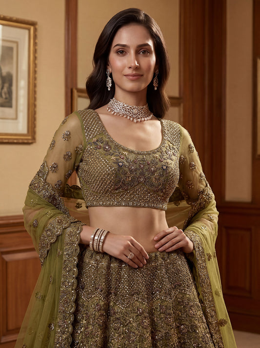 Fancy Chapat Jari Sequance Multy Thread Dori Embroidery Zircon Diamond Work Lehenga
