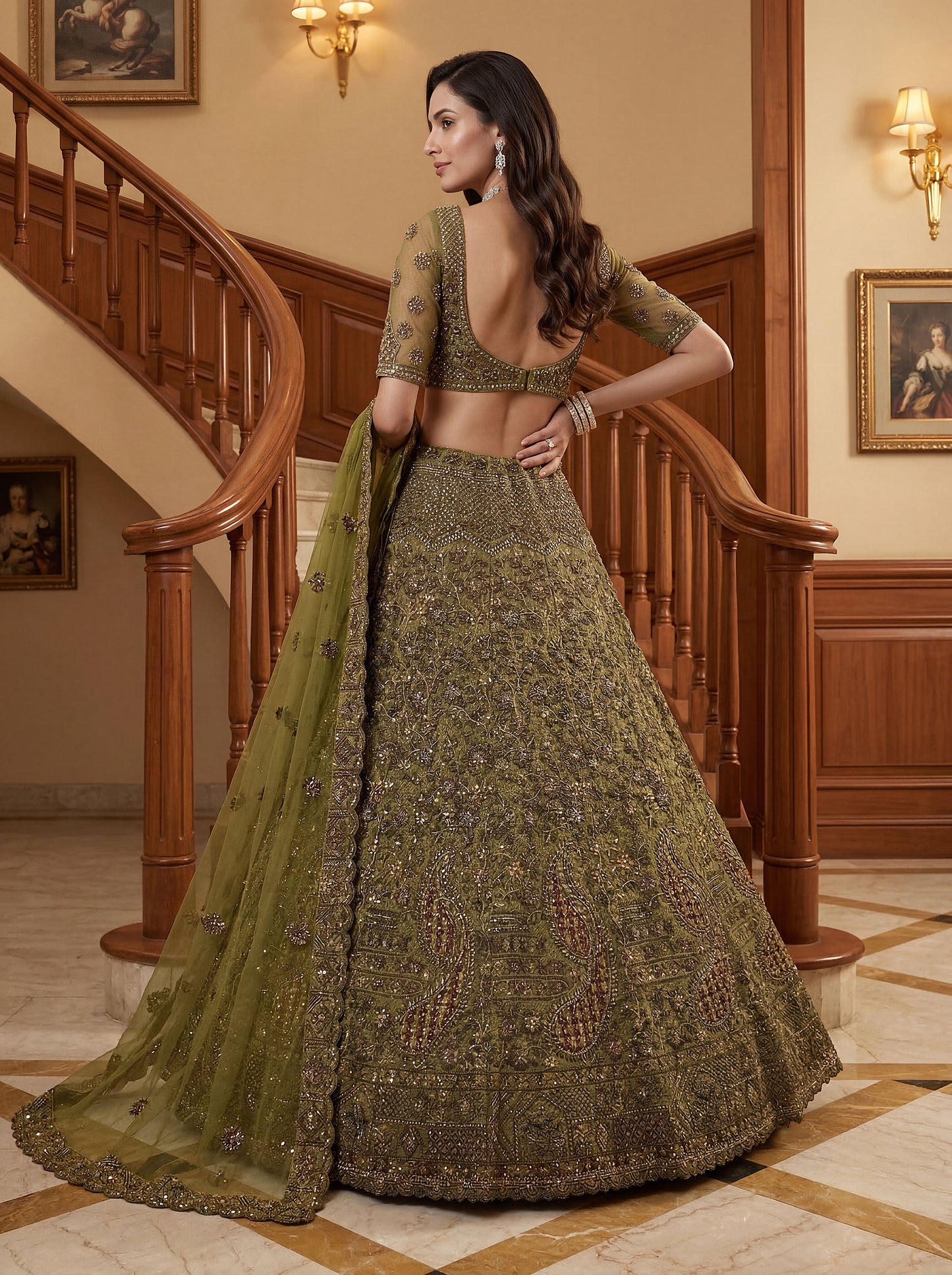 Fancy Chapat Jari Sequance Multy Thread Dori Embroidery Zircon Diamond Work Lehenga