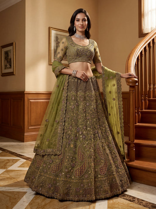 Fancy Chapat Jari Sequance Multy Thread Dori Embroidery Zircon Diamond Work Lehenga