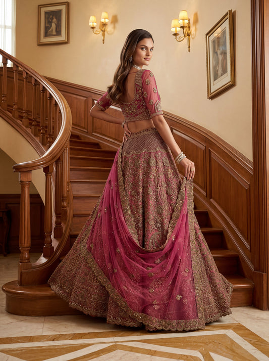 Fancy Chapat Jari Sequance Multy Thread Dori Embroidery Zircon Diamond Work Lehenga