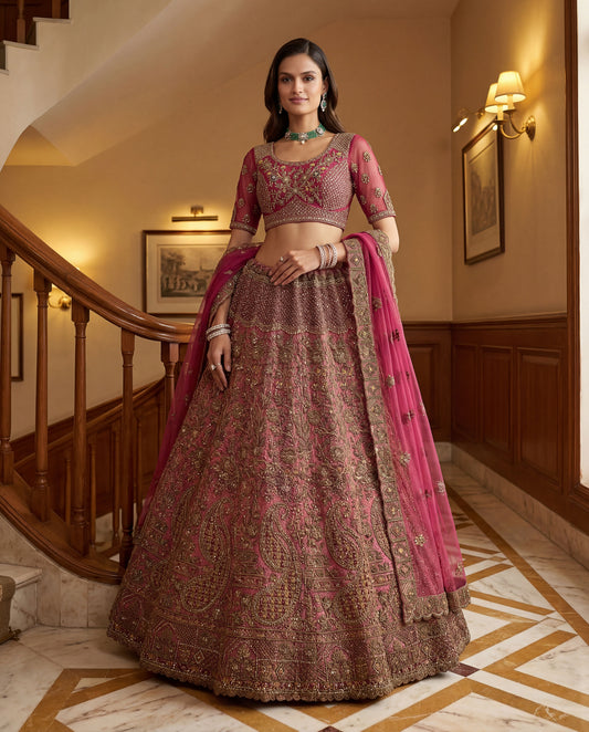Fancy Chapat Jari Sequance Multy Thread Dori Embroidery Zircon Diamond Work Lehenga