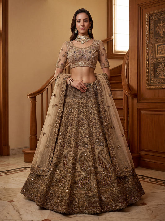 Fancy Chapat Jari Sequance Multy Thread Dori Embroidery Zircon Diamond Work Lehenga