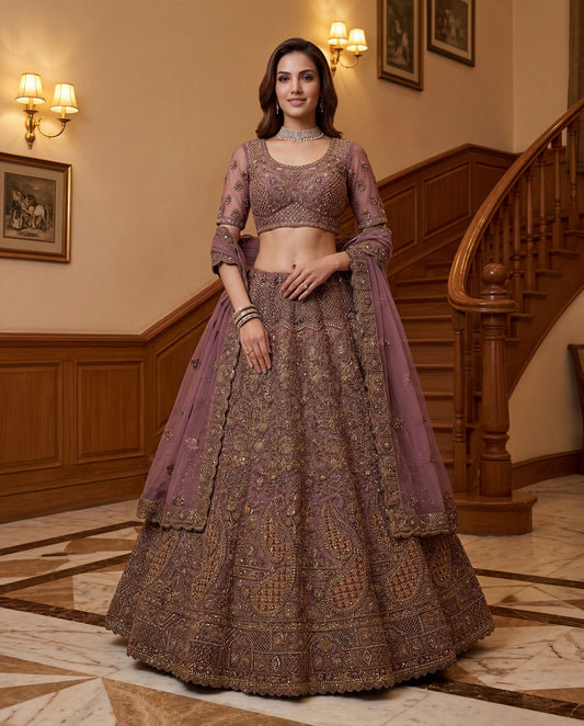 Fancy Chapat Jari Sequance Multy Thread Dori Embroidery Zircon Diamond Work Lehenga