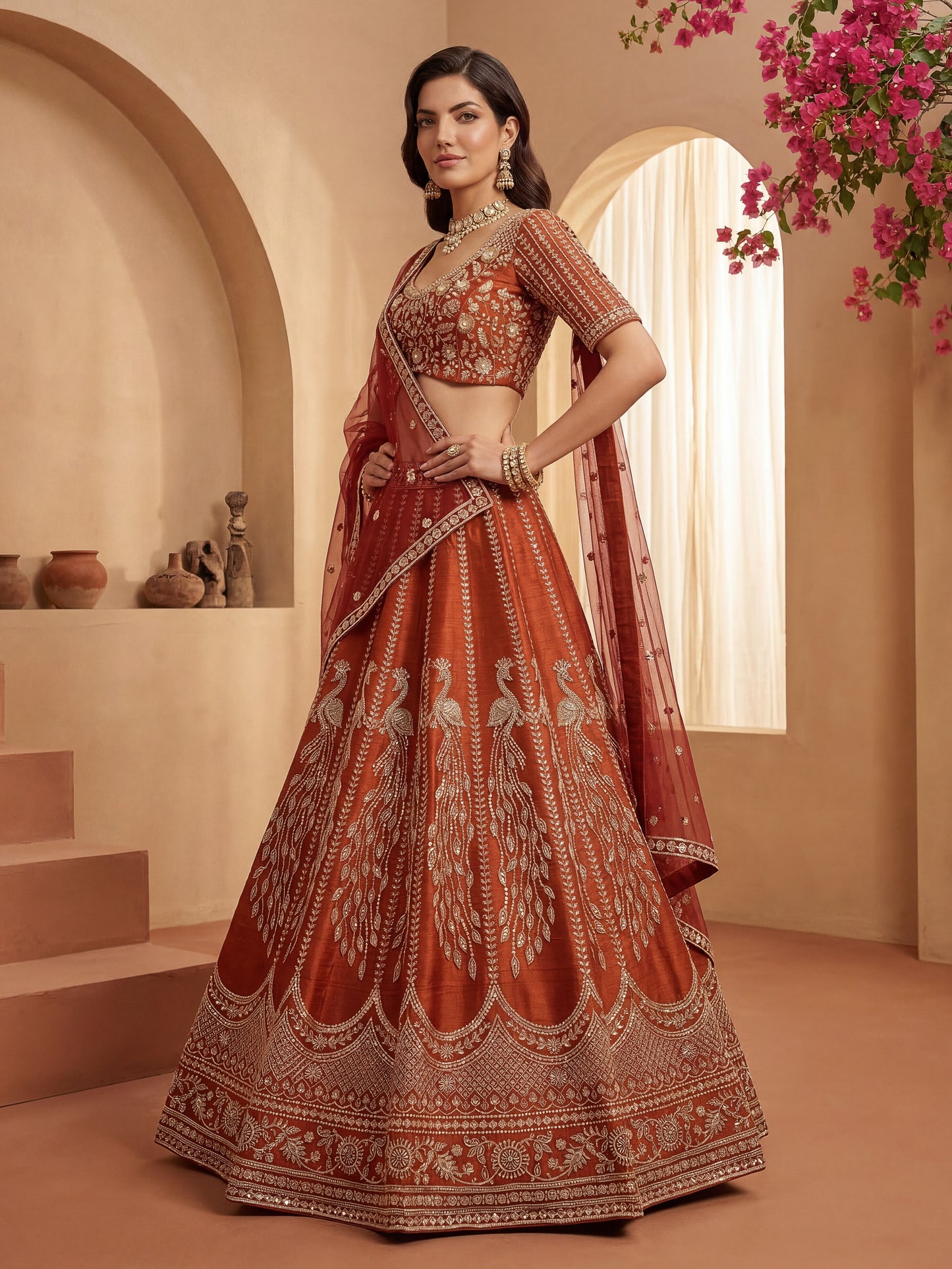 Gadhwal Silk And Dupatta Are Fabricated On Net Pair Lehenga