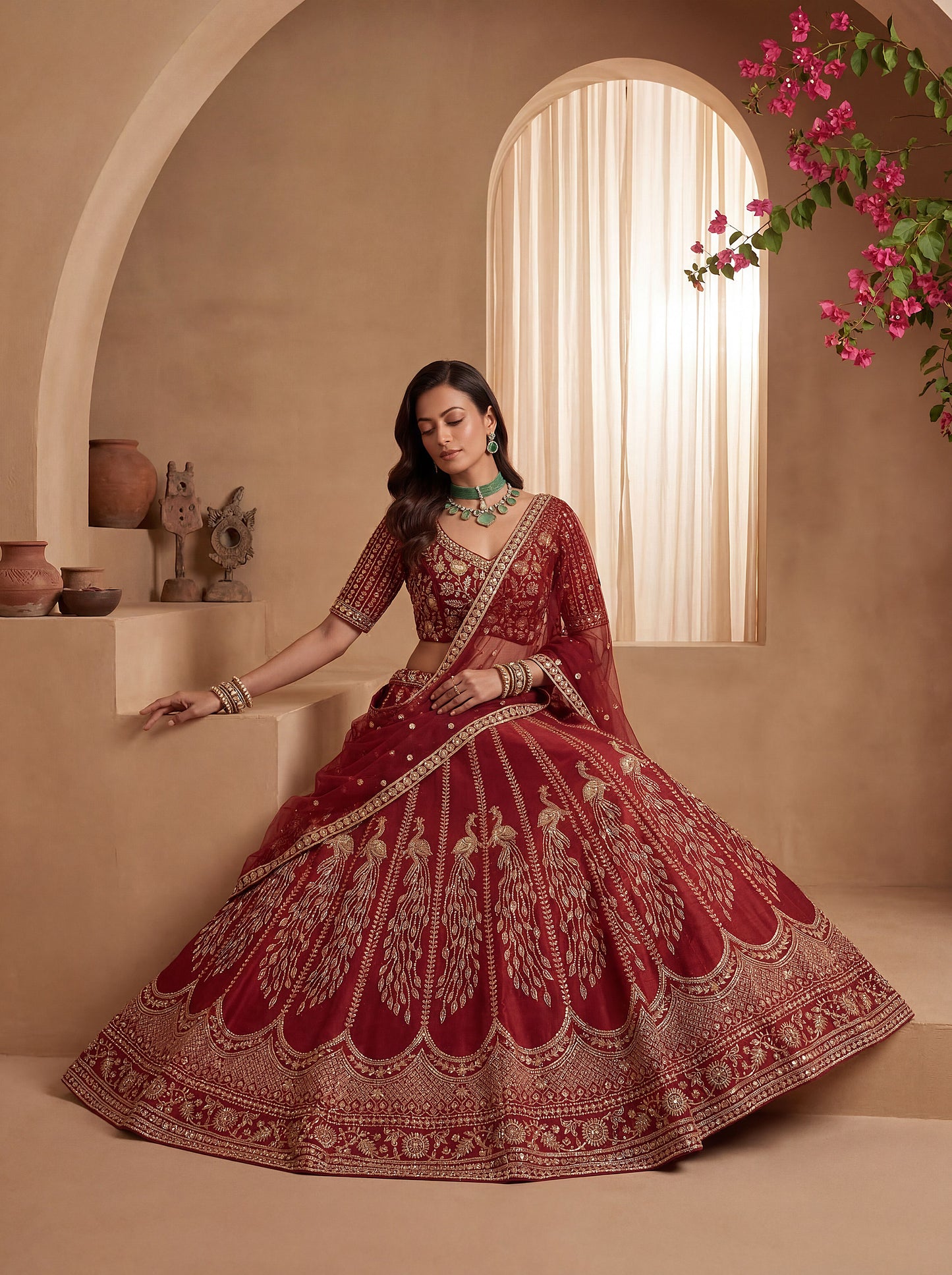 Gadhwal Silk And Dupatta Are Fabricated On Net Pair Lehenga