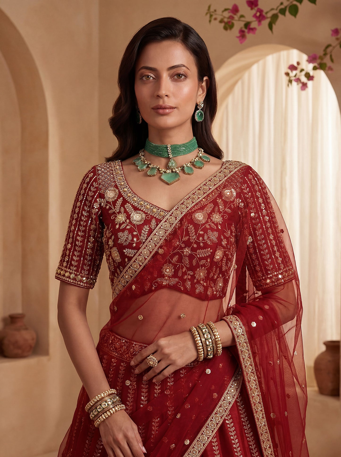 Gadhwal Silk And Dupatta Are Fabricated On Net Pair Lehenga