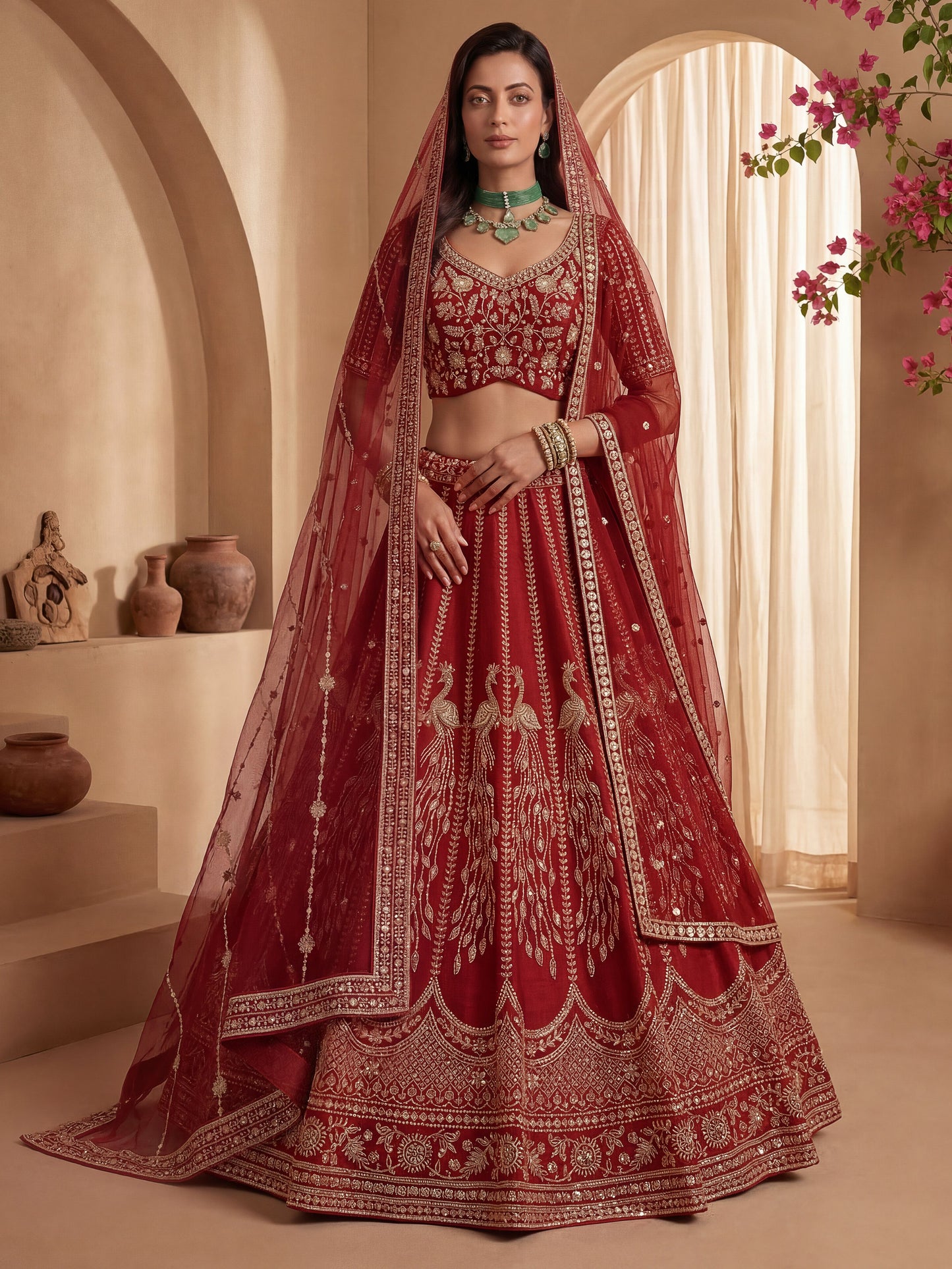 Gadhwal Silk And Dupatta Are Fabricated On Net Pair Lehenga