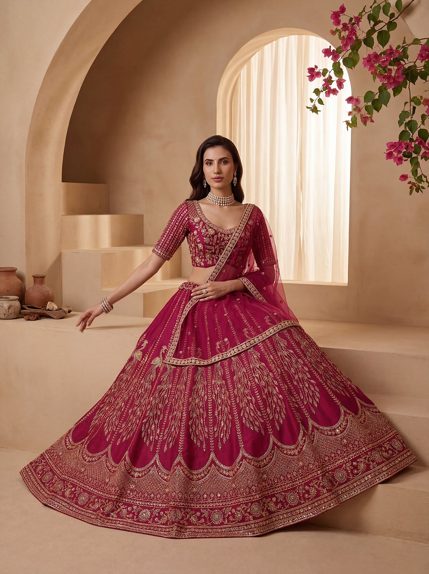 Gadhwal Silk And Dupatta Are Fabricated On Net Pair Lehenga