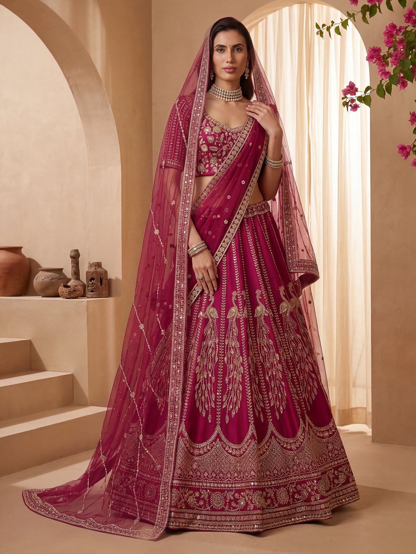 Gadhwal Silk And Dupatta Are Fabricated On Net Pair Lehenga
