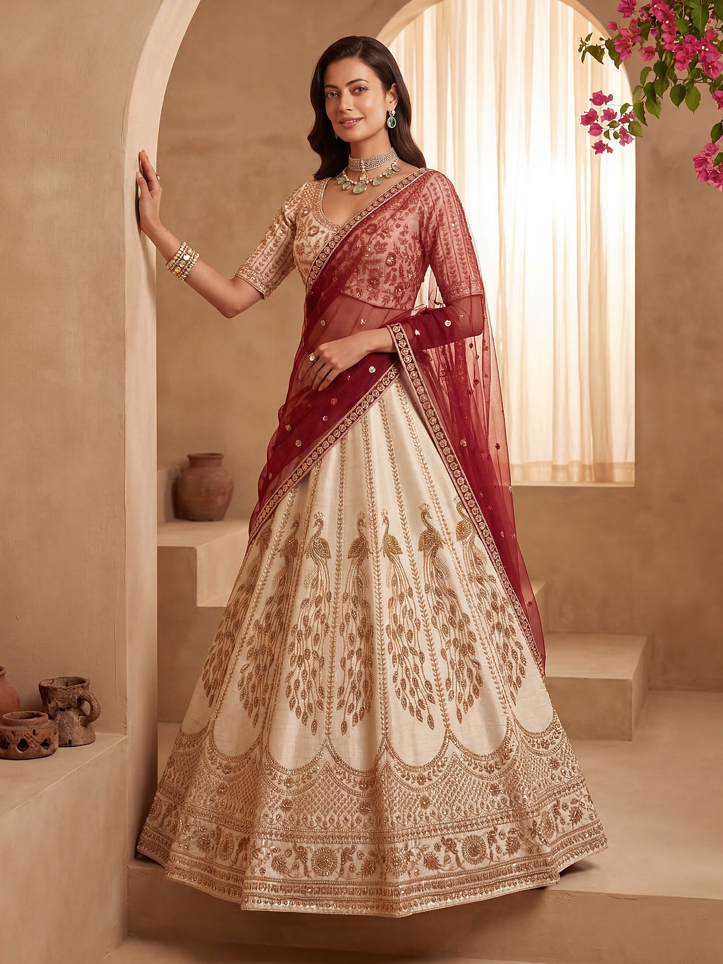 Gadhwal Silk And Dupatta Are Fabricated On Net Pair Lehenga
