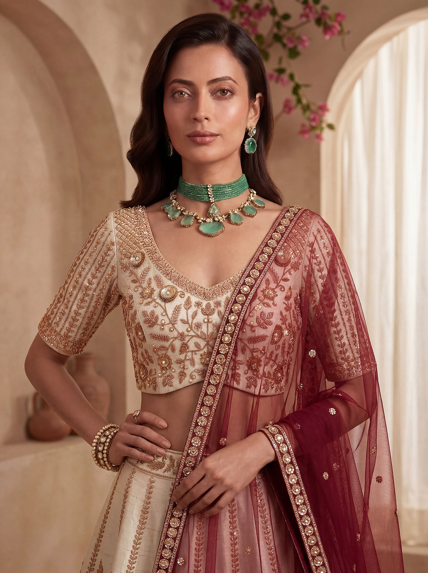 Gadhwal Silk And Dupatta Are Fabricated On Net Pair Lehenga