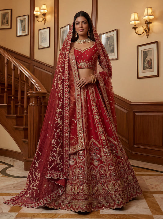 Gadhwal Silk And Dupatta Are Fabricated On Net Pair Lehenga