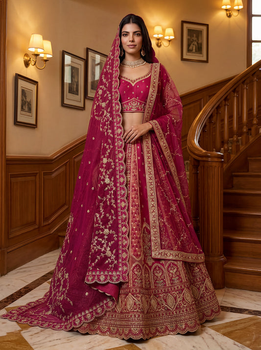 Gadhwal Silk And Dupatta Are Fabricated On Net Pair Lehenga