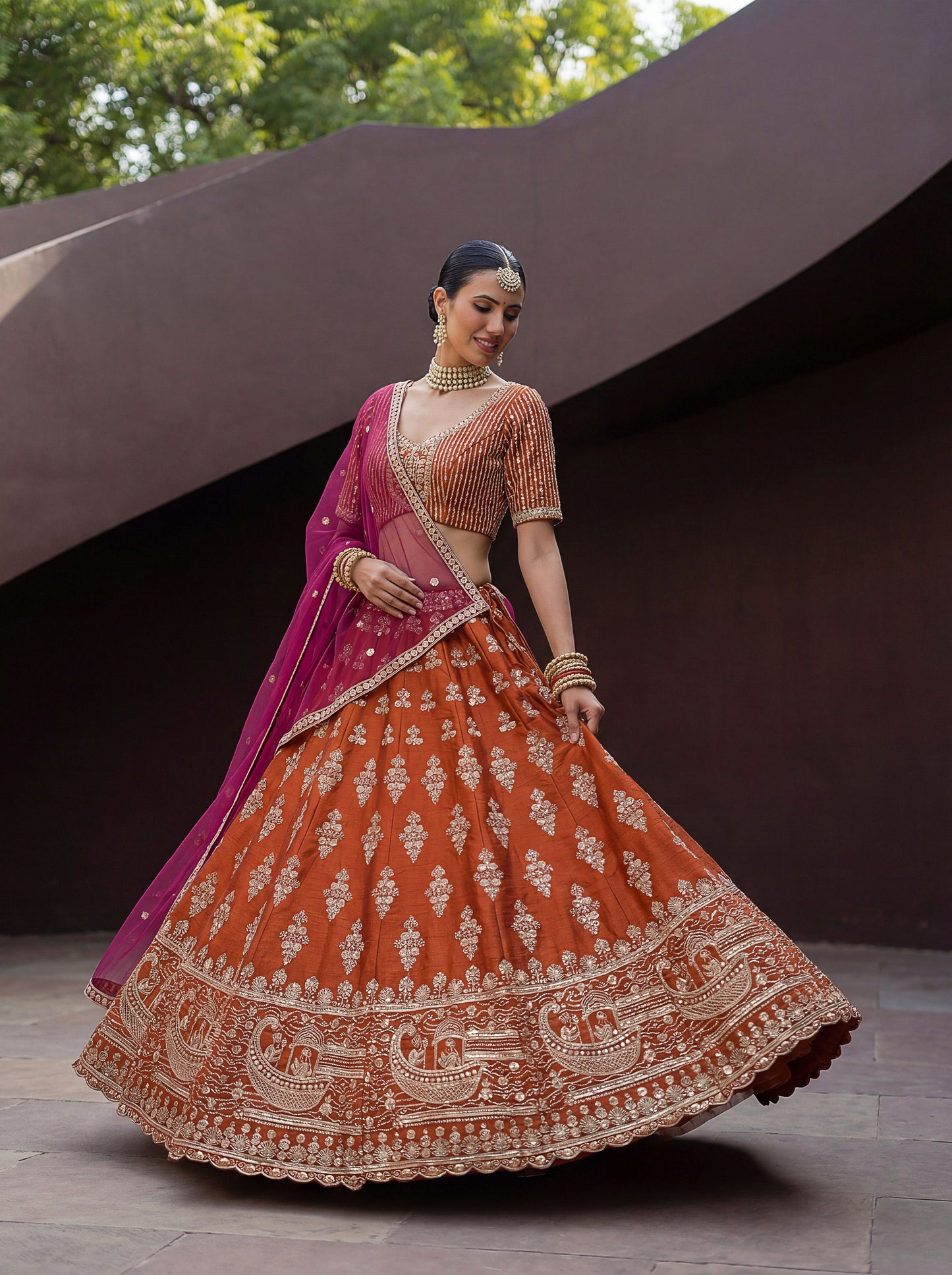 Fancy Designer Various Sequance Embroidery Crystal Pipe Hand Work Lehenga
