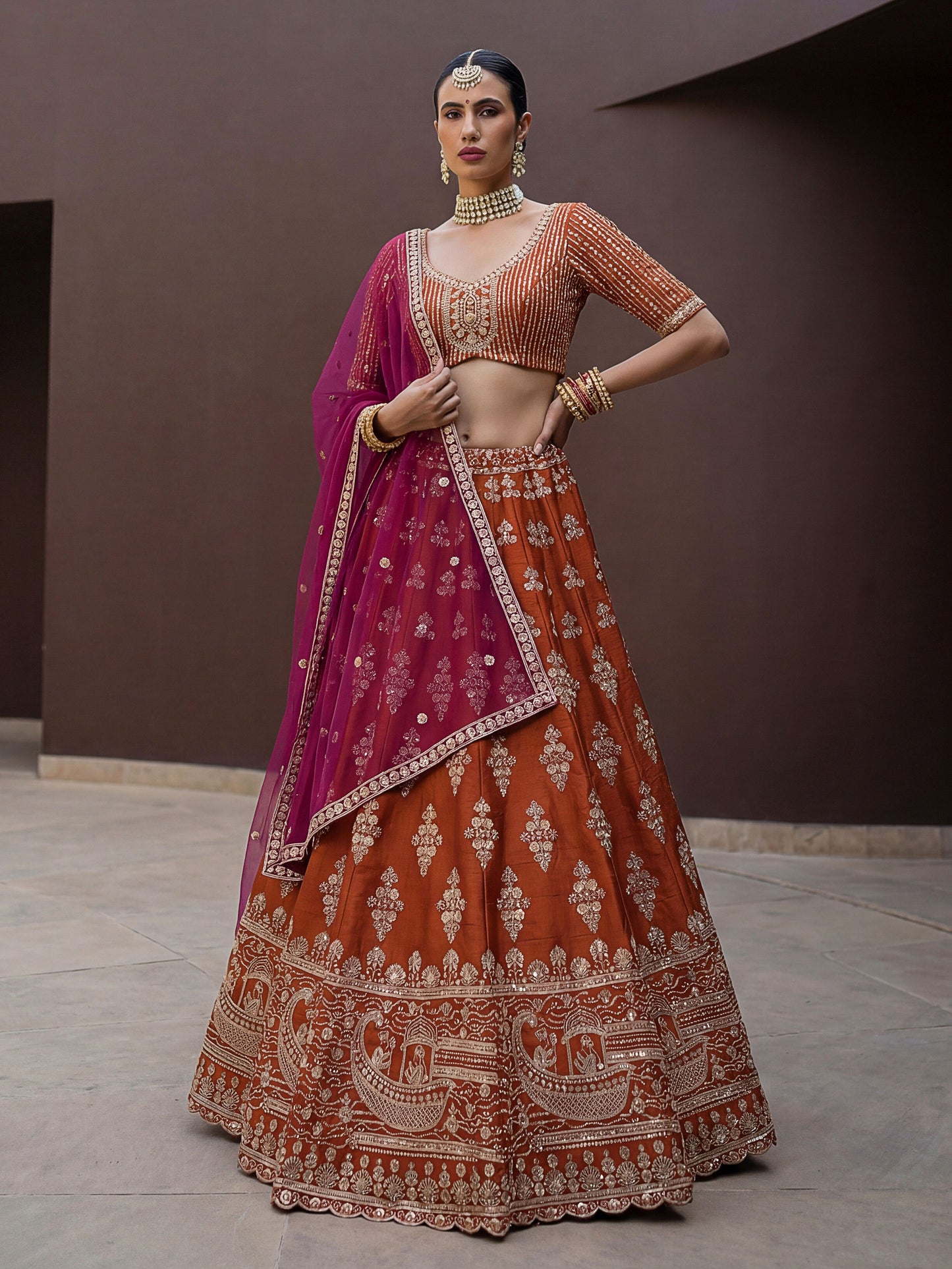 Fancy Designer Various Sequance Embroidery Crystal Pipe Hand Work Lehenga