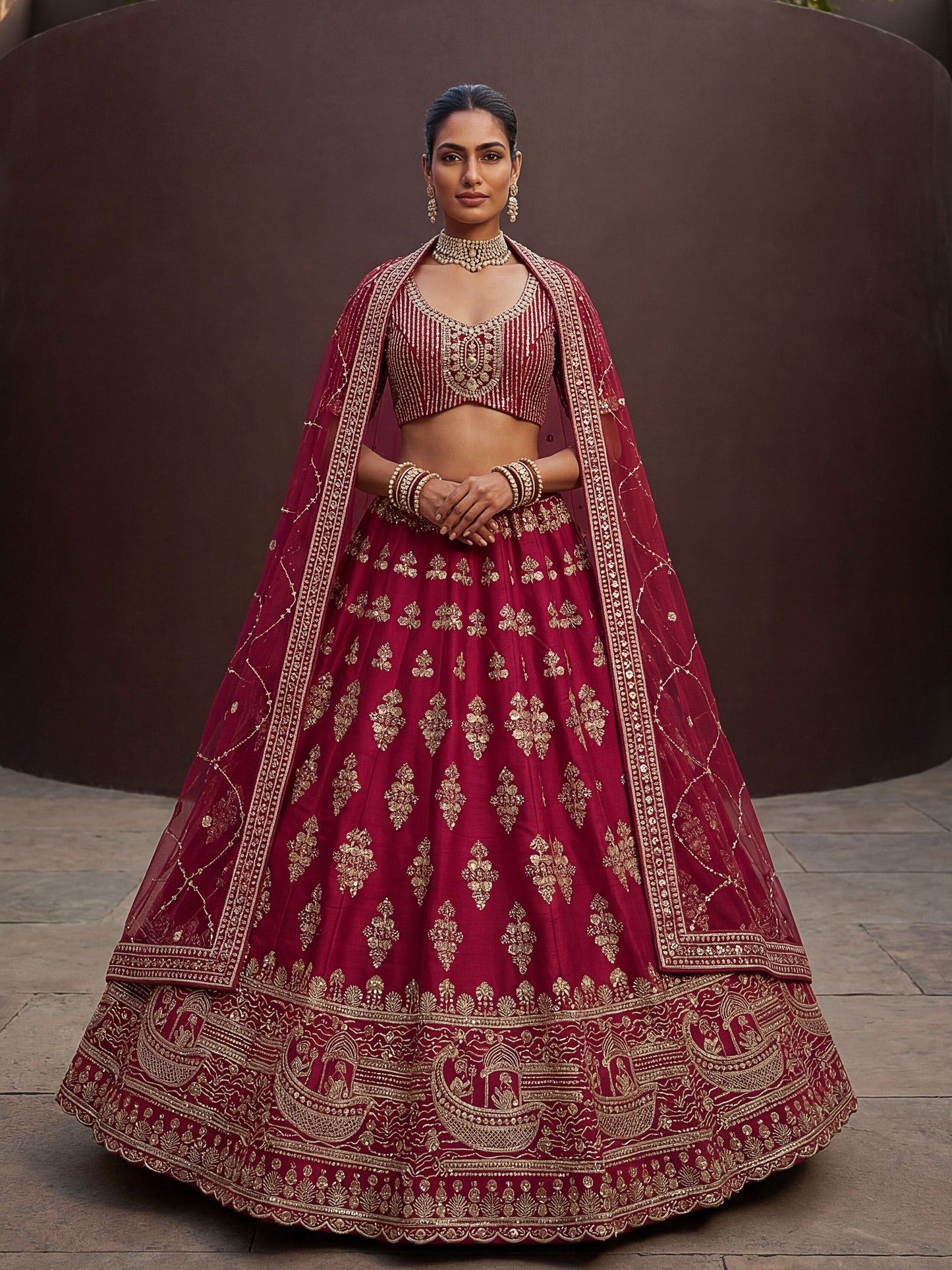 Fancy Designer Various Sequance Embroidery Crystal Pipe Hand Work Lehenga