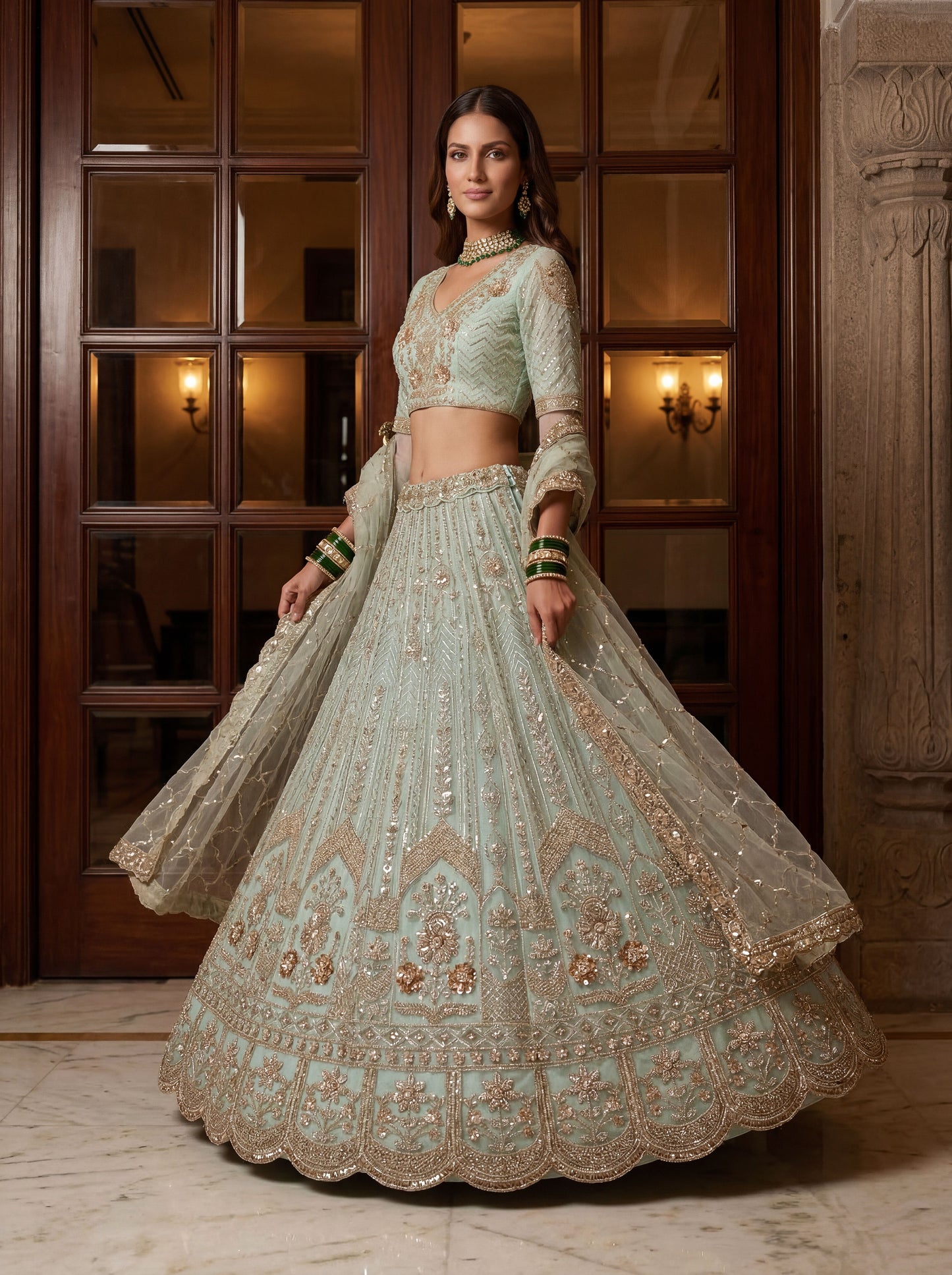 Fancy Designer Multy Thread Dori Embroidery Zarkhan Diamond Work Lehenga