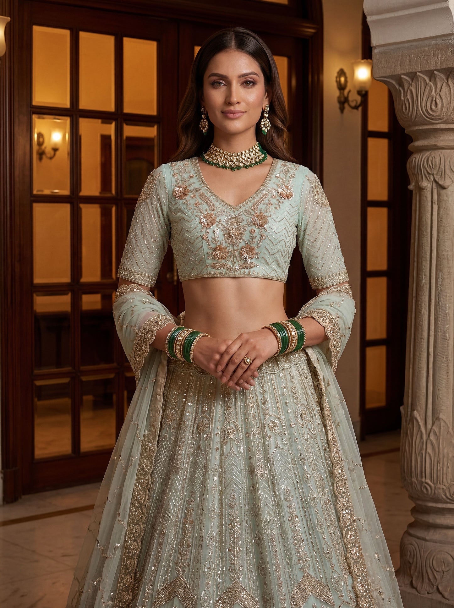 Fancy Designer Multy Thread Dori Embroidery Zarkhan Diamond Work Lehenga