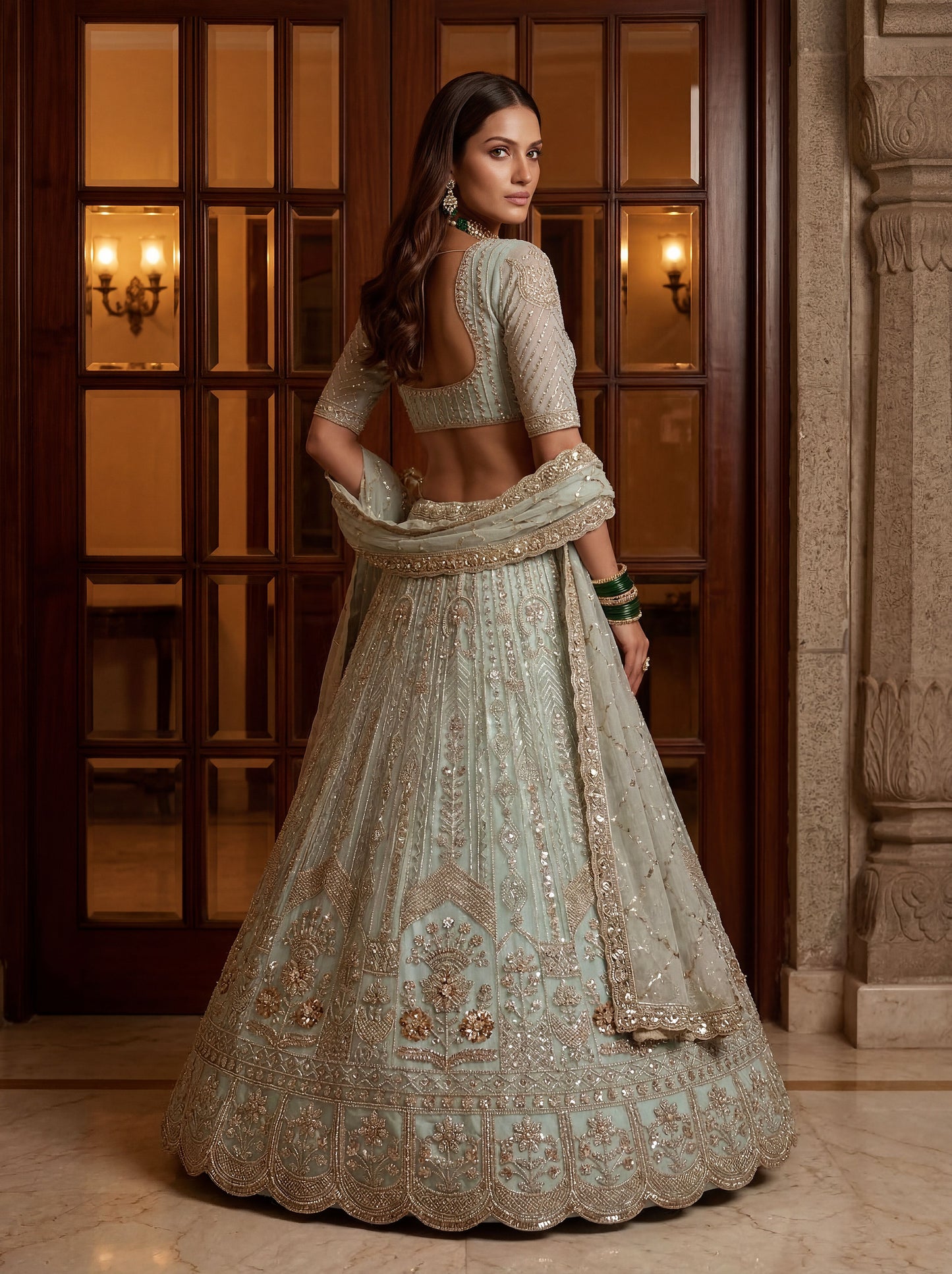 Fancy Designer Multy Thread Dori Embroidery Zarkhan Diamond Work Lehenga