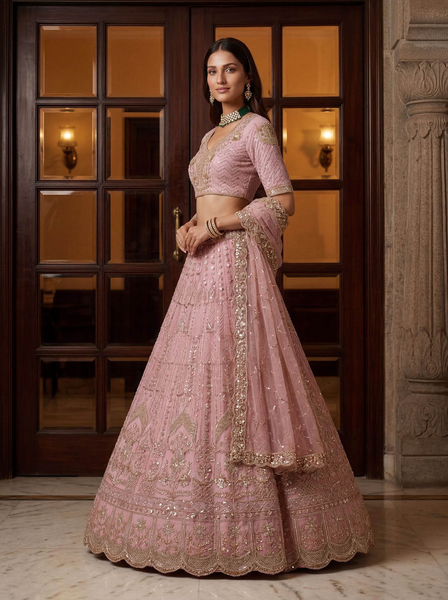 Fancy Designer Multy Thread Dori Embroidery Zarkhan Diamond Work Lehenga