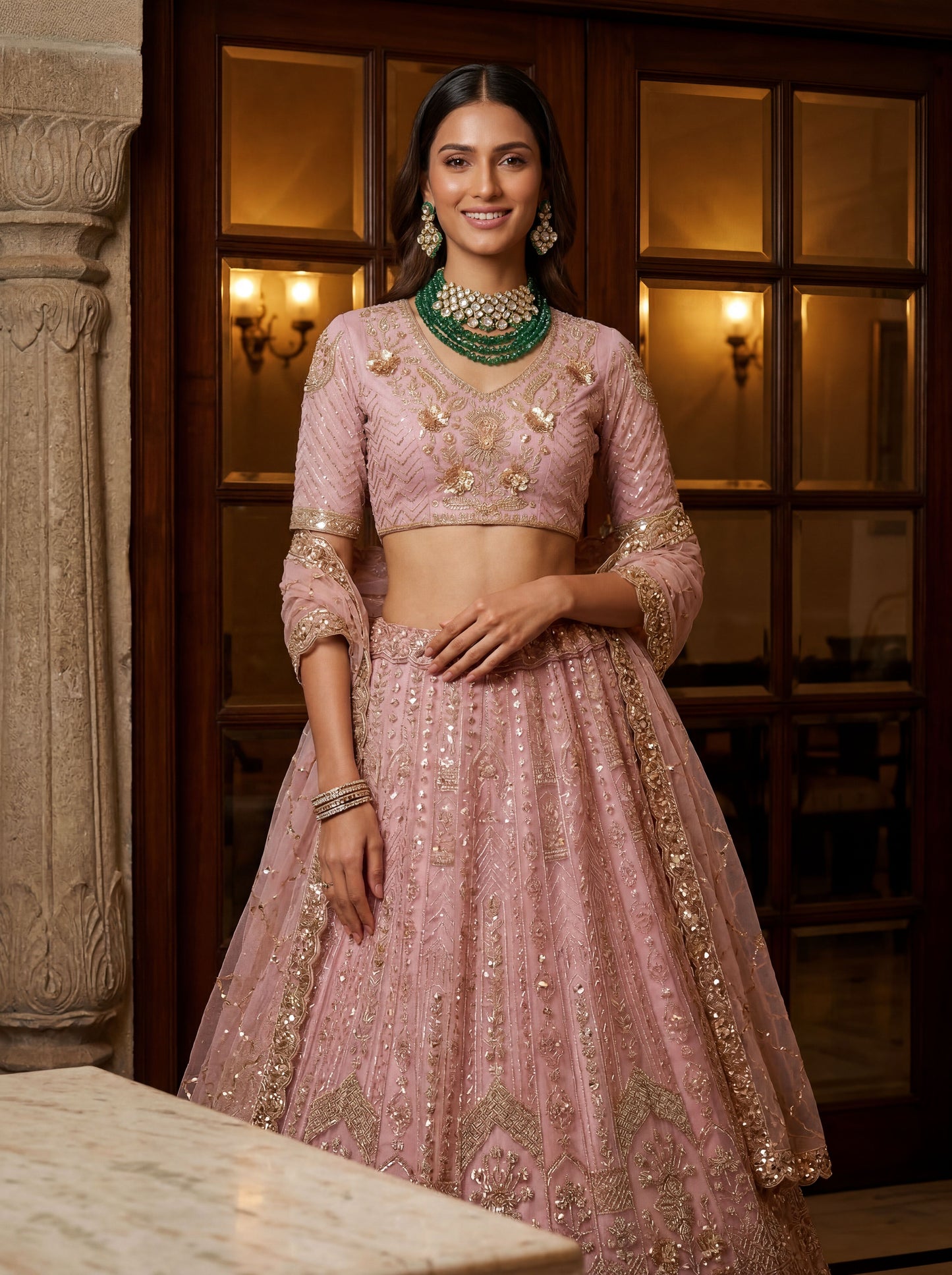 Fancy Designer Multy Thread Dori Embroidery Zarkhan Diamond Work Lehenga