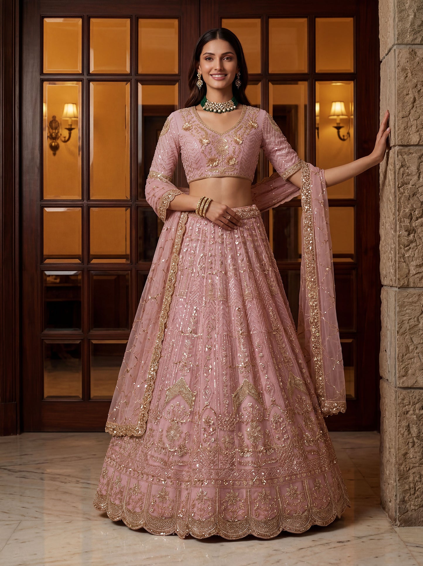 Fancy Designer Multy Thread Dori Embroidery Zarkhan Diamond Work Lehenga