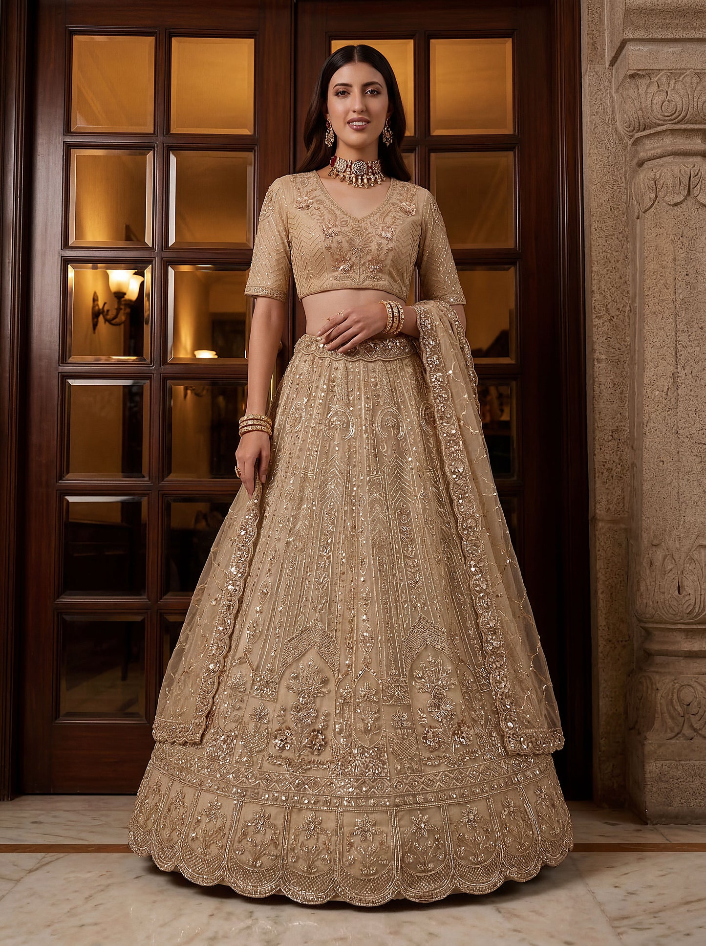 Fancy Designer Multy Thread Dori Embroidery Zarkhan Diamond Work Lehenga