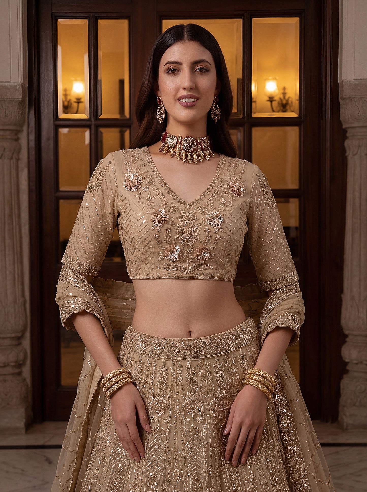 Fancy Designer Multy Thread Dori Embroidery Zarkhan Diamond Work Lehenga