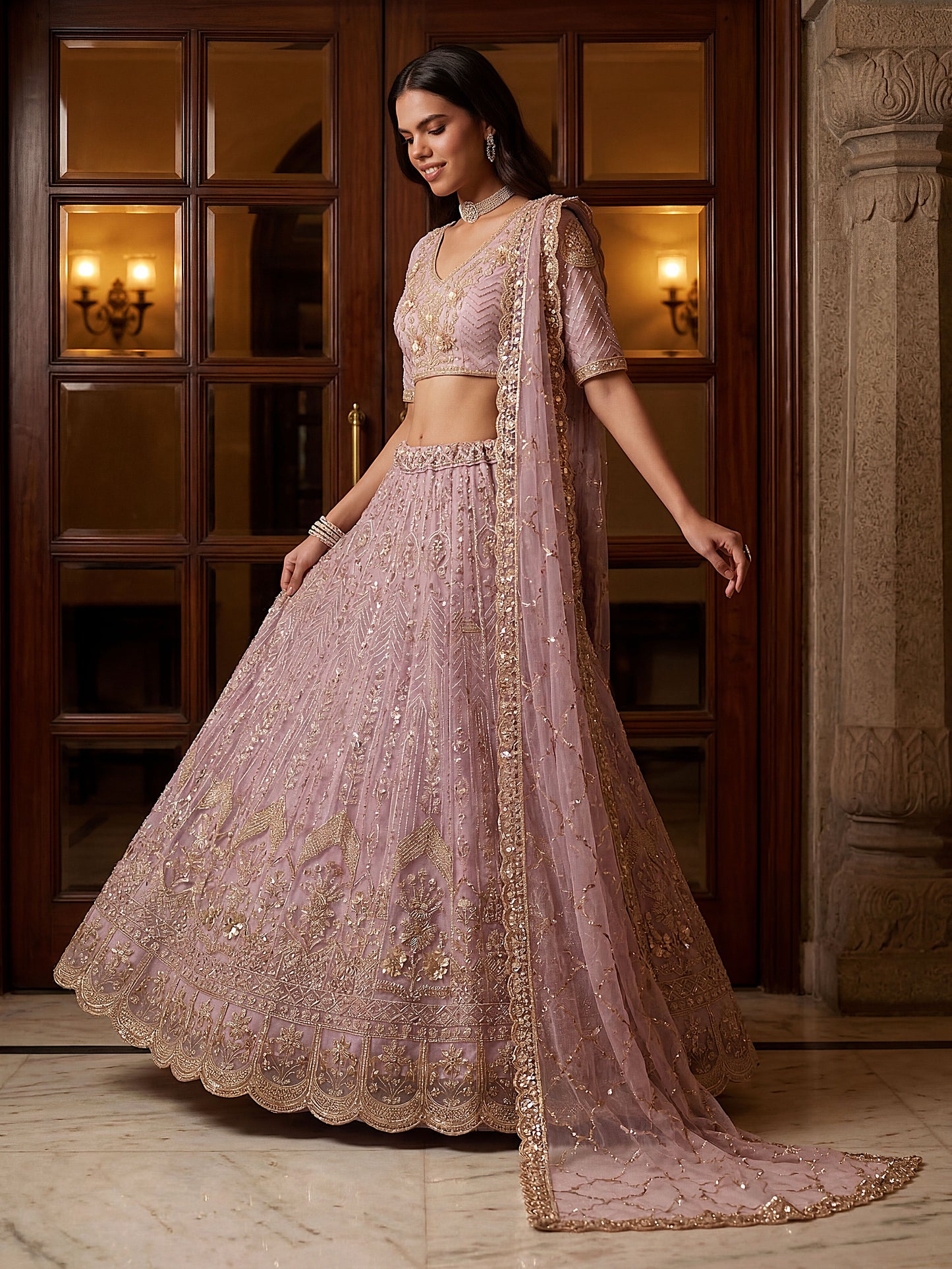 Fancy Designer Multy Thread Dori Embroidery Zarkhan Diamond Work Lehenga