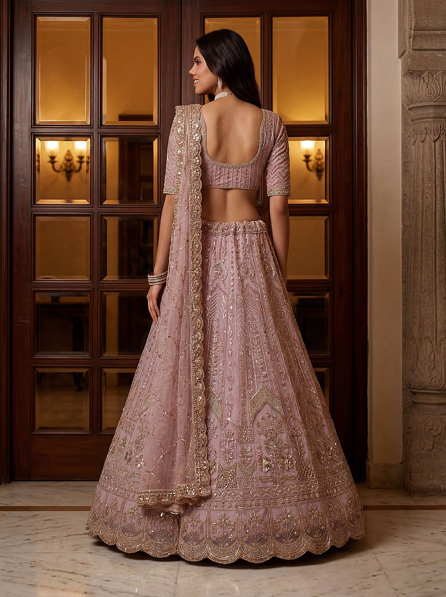 Fancy Designer Multy Thread Dori Embroidery Zarkhan Diamond Work Lehenga