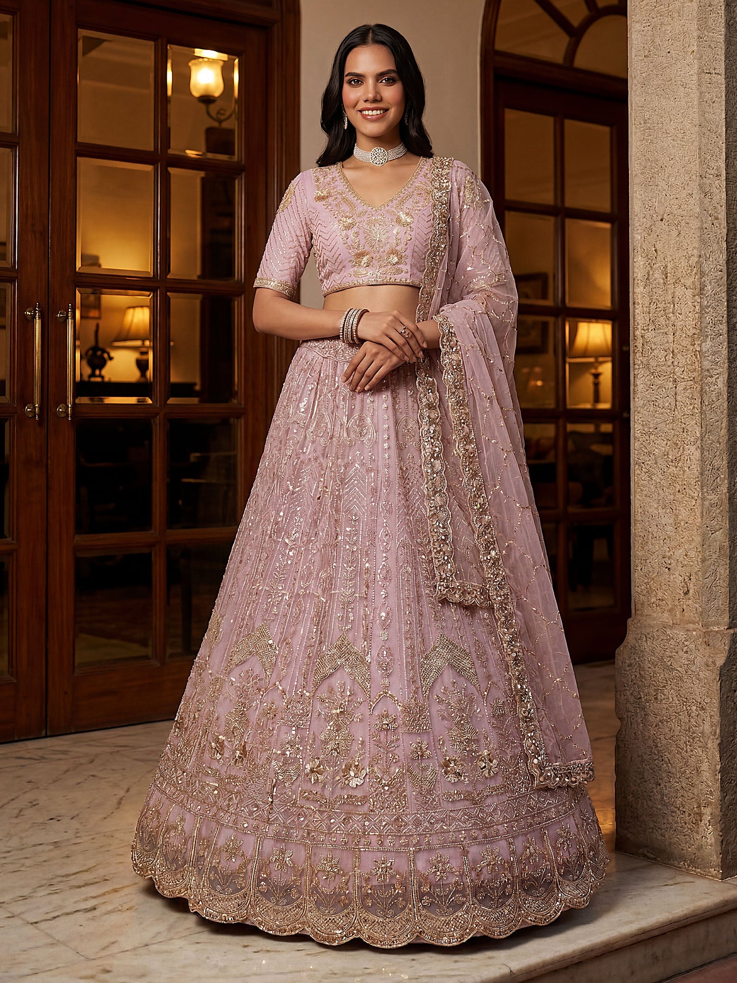 Fancy Designer Multy Thread Dori Embroidery Zarkhan Diamond Work Lehenga