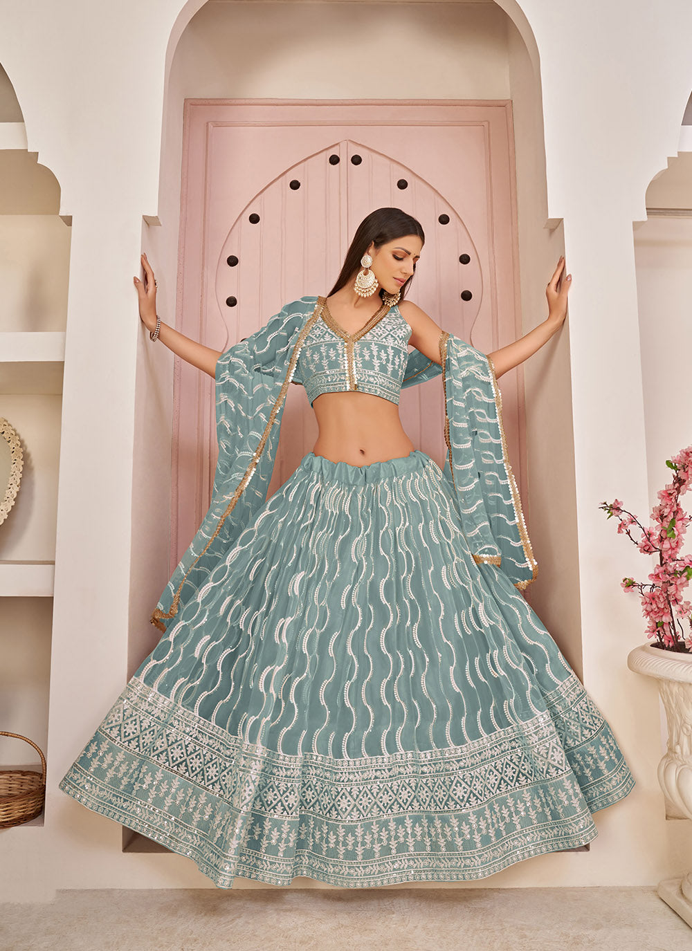 Butterfly Net Party Wear Designer Lehenga