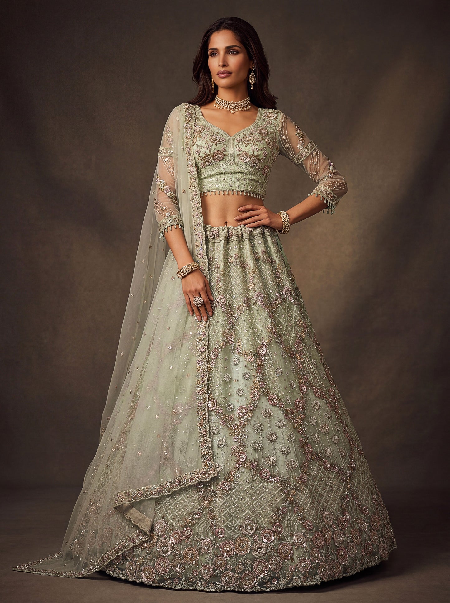 Beautified With Fancy Jari Sequanc Multy Thread Dori Embroidery Work Lehenga