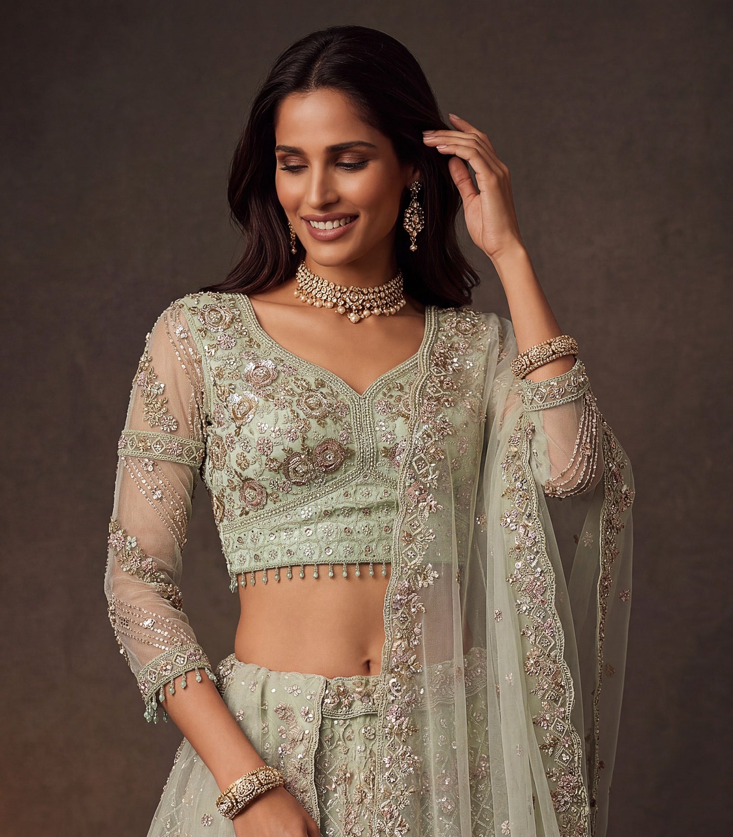 Beautified With Fancy Jari Sequanc Multy Thread Dori Embroidery Work Lehenga