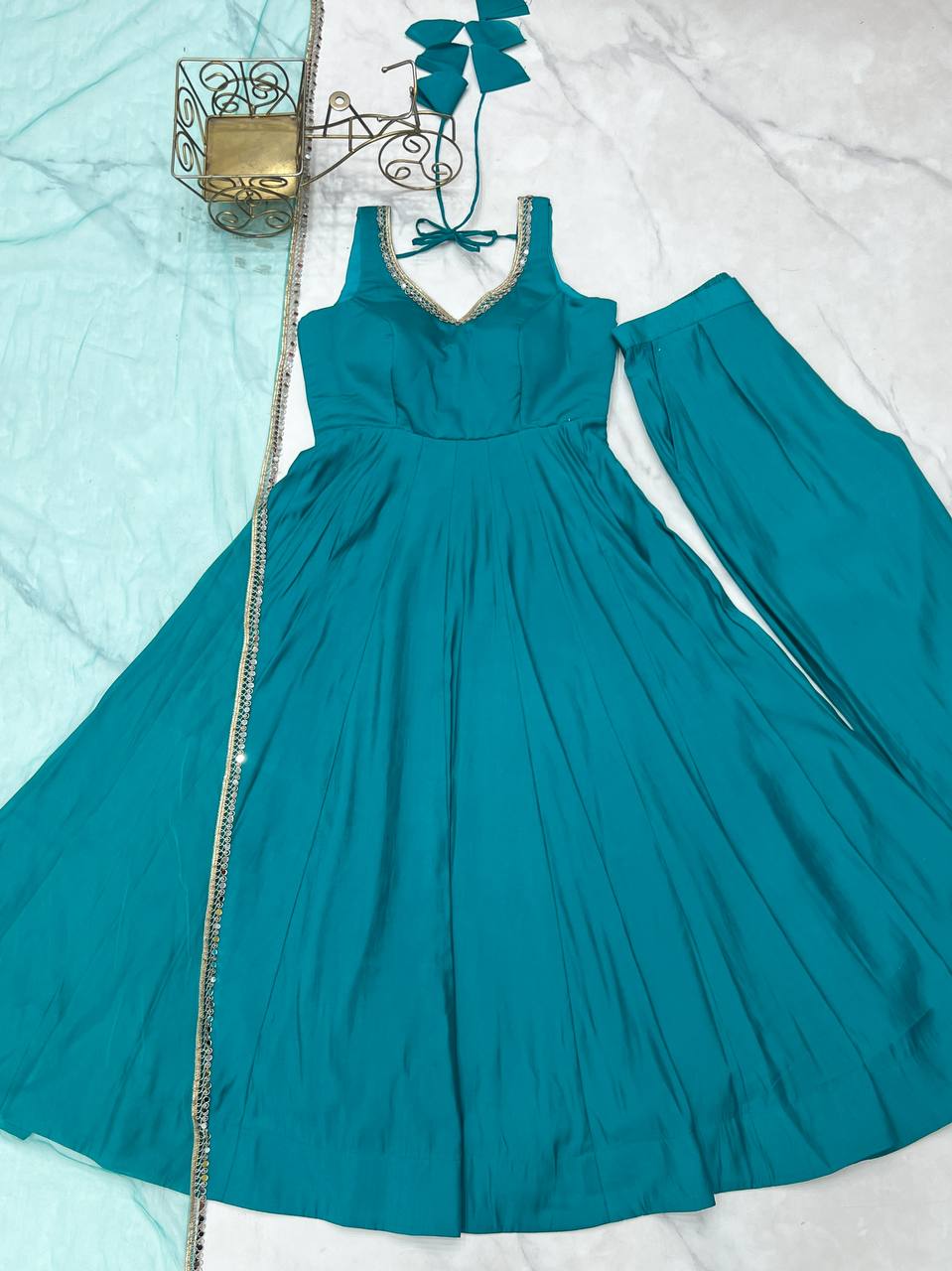 PURE ROMANSILK CHANDERI FABRIC FULLY FLAIR ANARKALI