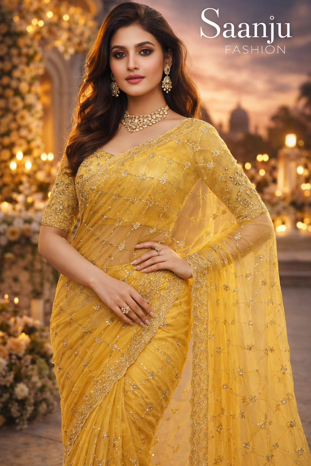 Luxury Designer GMY Silk Heavy Beads Saree