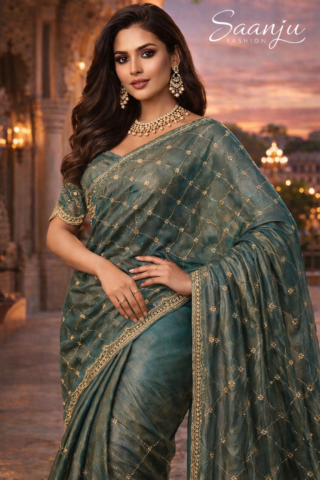 Premium GMY Silk Beads Work Saree