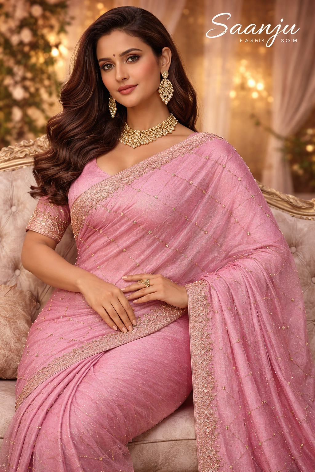 Premium GMY Silk Beads Work Saree