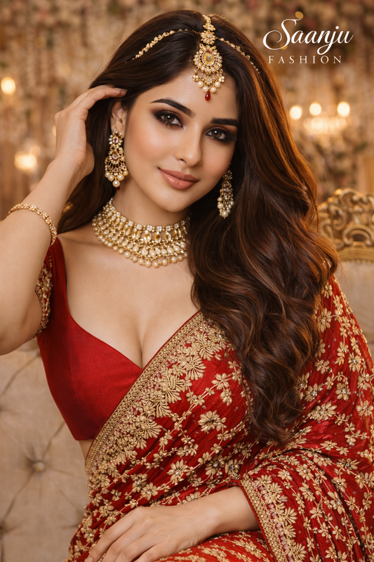 Red Full Heavy Diamond Work Bridal Premium Satin Silk Saree